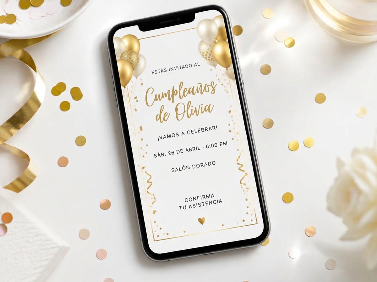 Invitación digital ilustrativa en un teléfono